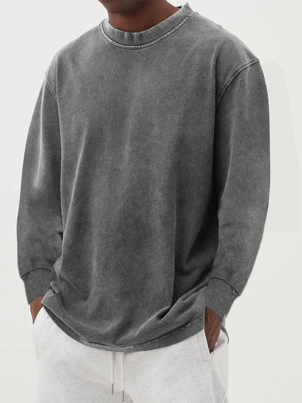 Men's Relaxed Crew Neck Knit Sweater With Dropped Shoulders