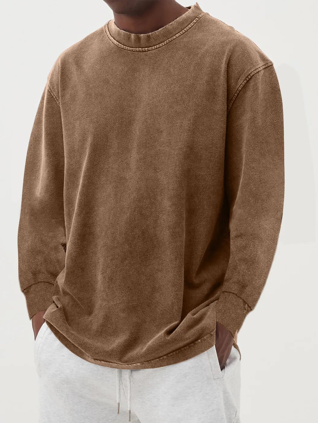 Men's Relaxed Crew Neck Knit Sweater With Dropped Shoulders