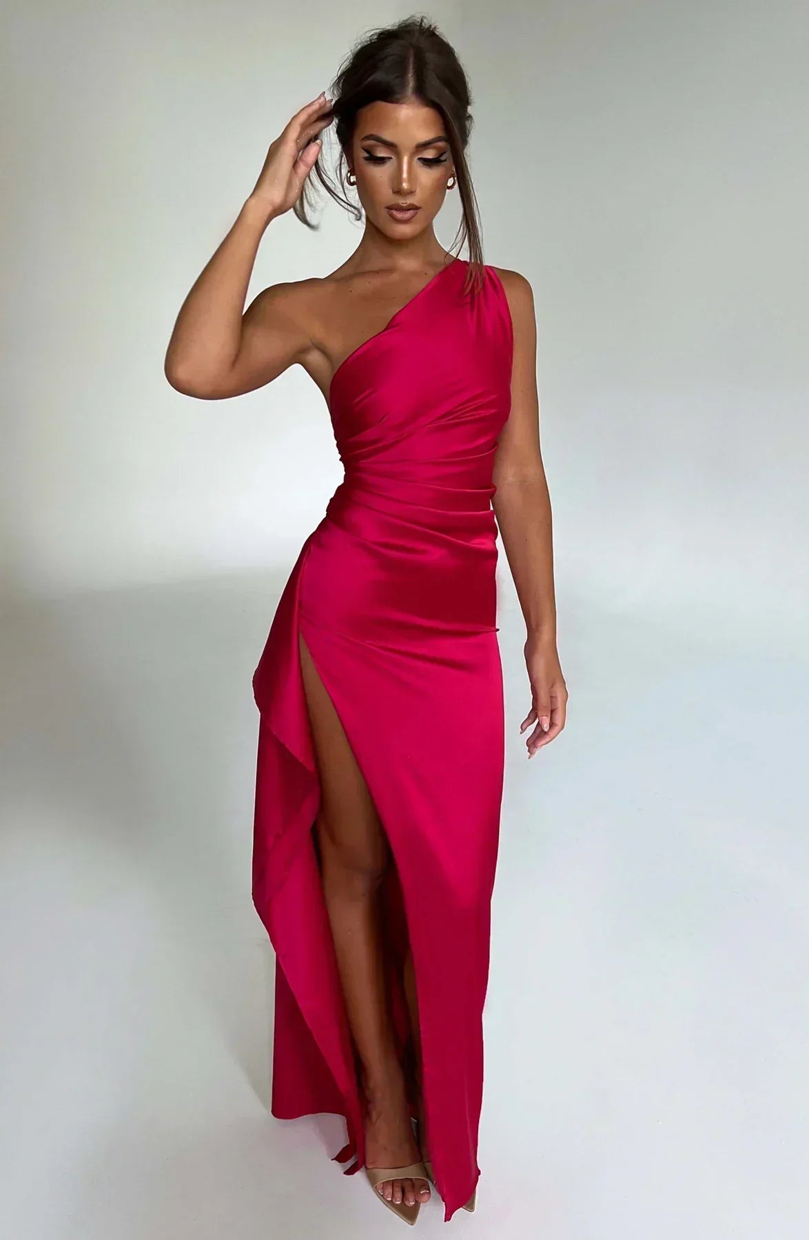 Women's One Shoulder Ruched Maxi Dress