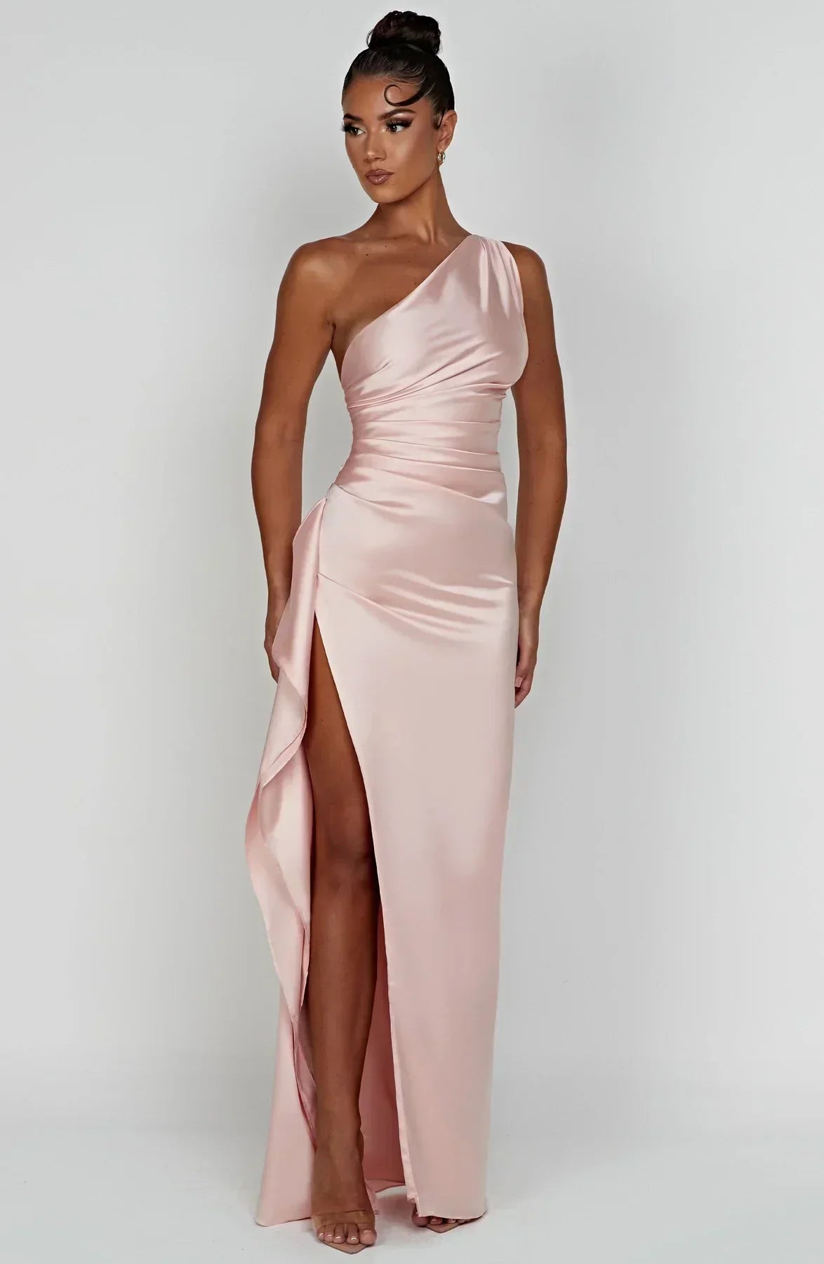 Women's One Shoulder Ruched Maxi Dress