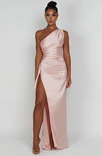 Women's One Shoulder Ruched Maxi Dress