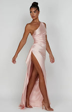 Women's One Shoulder Ruched Maxi Dress