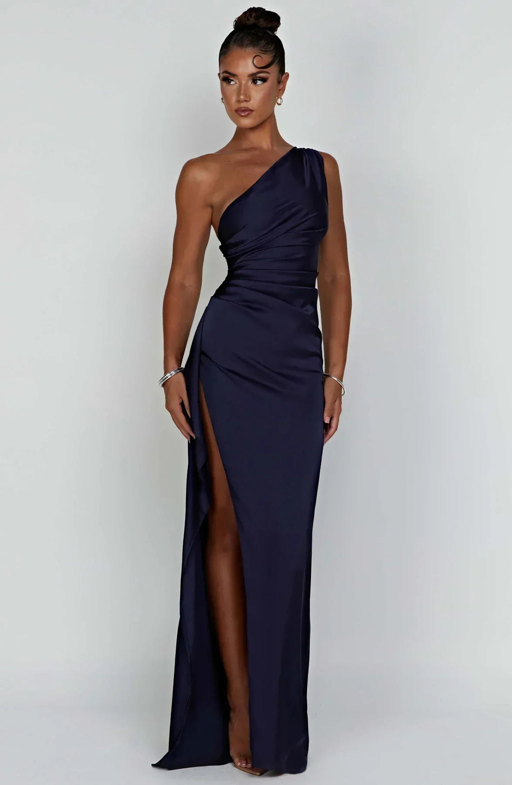 Women's One Shoulder Ruched Maxi Dress