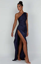 Women's One Shoulder Ruched Maxi Dress