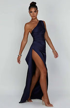 Women's One Shoulder Ruched Maxi Dress