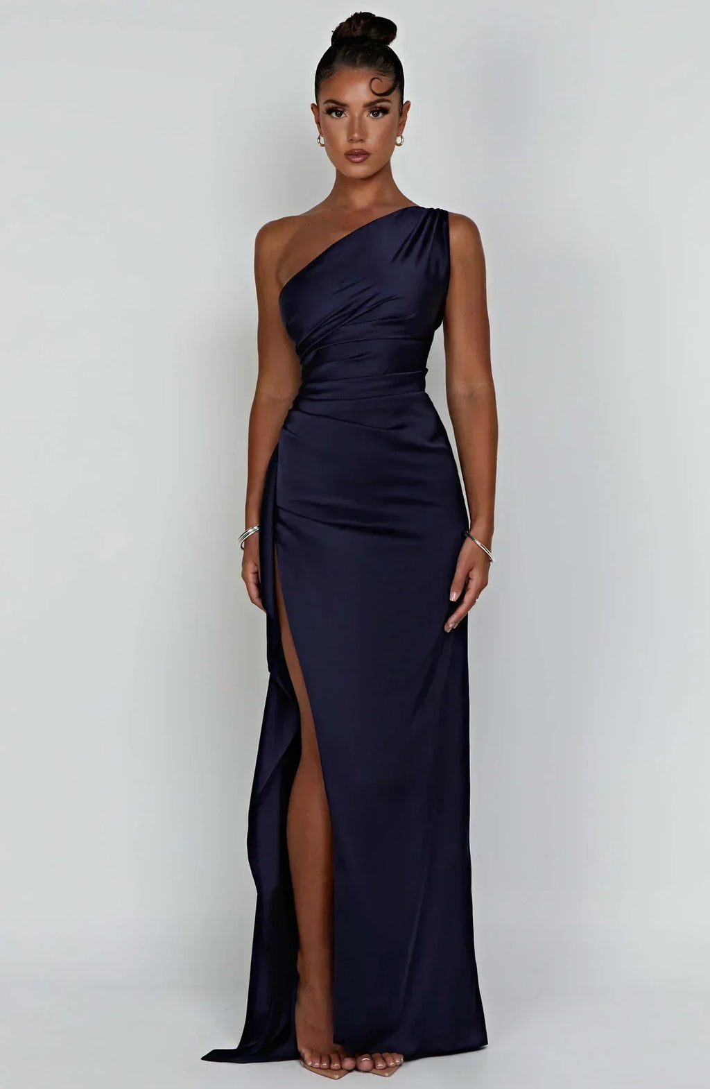 Women's One Shoulder Ruched Maxi Dress