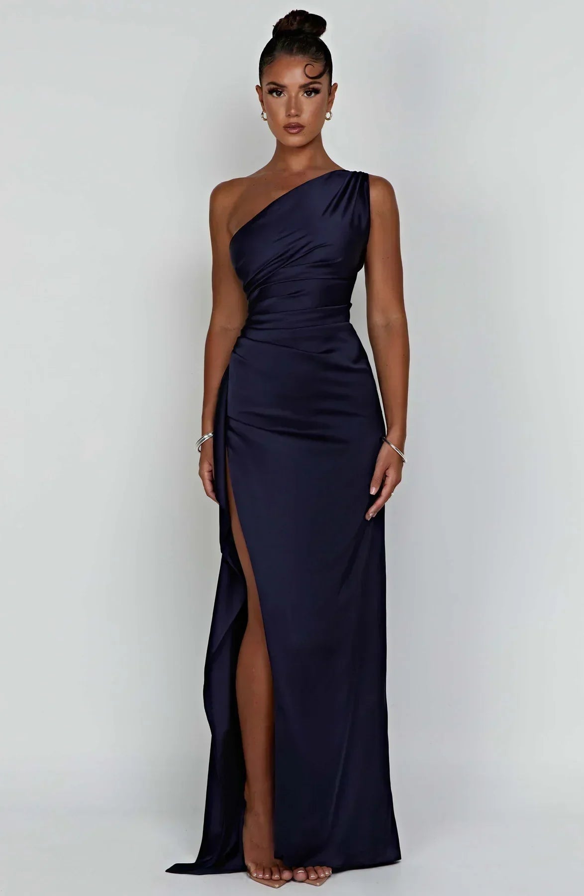 Women's One Shoulder Ruched Maxi Dress