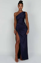 Women's One Shoulder Ruched Maxi Dress