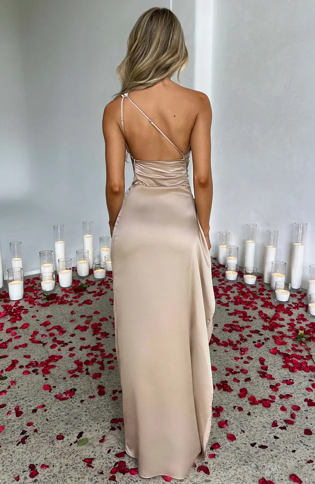 Women's One Shoulder Ruched Maxi Dress