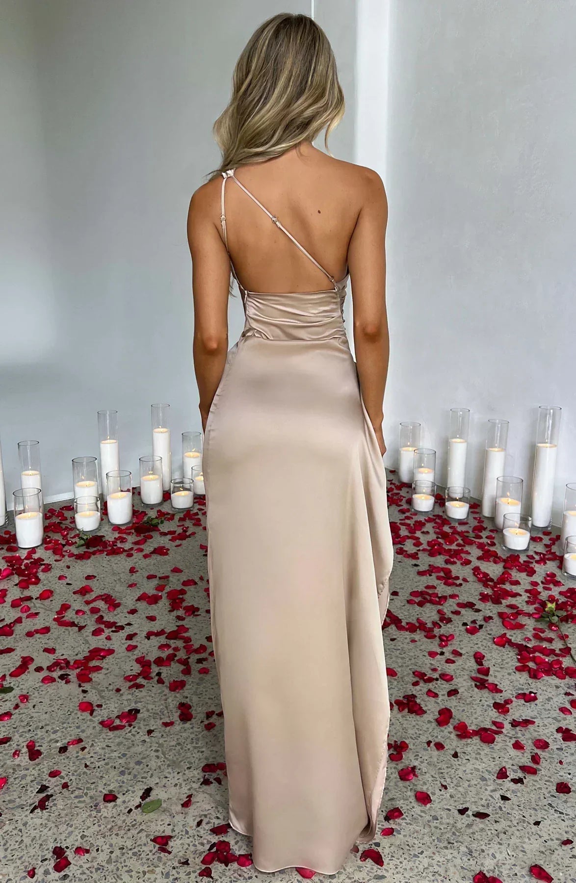 Women's One Shoulder Ruched Maxi Dress
