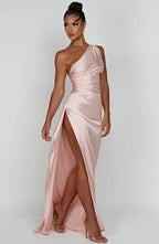 Women's One Shoulder Ruched Maxi Dress
