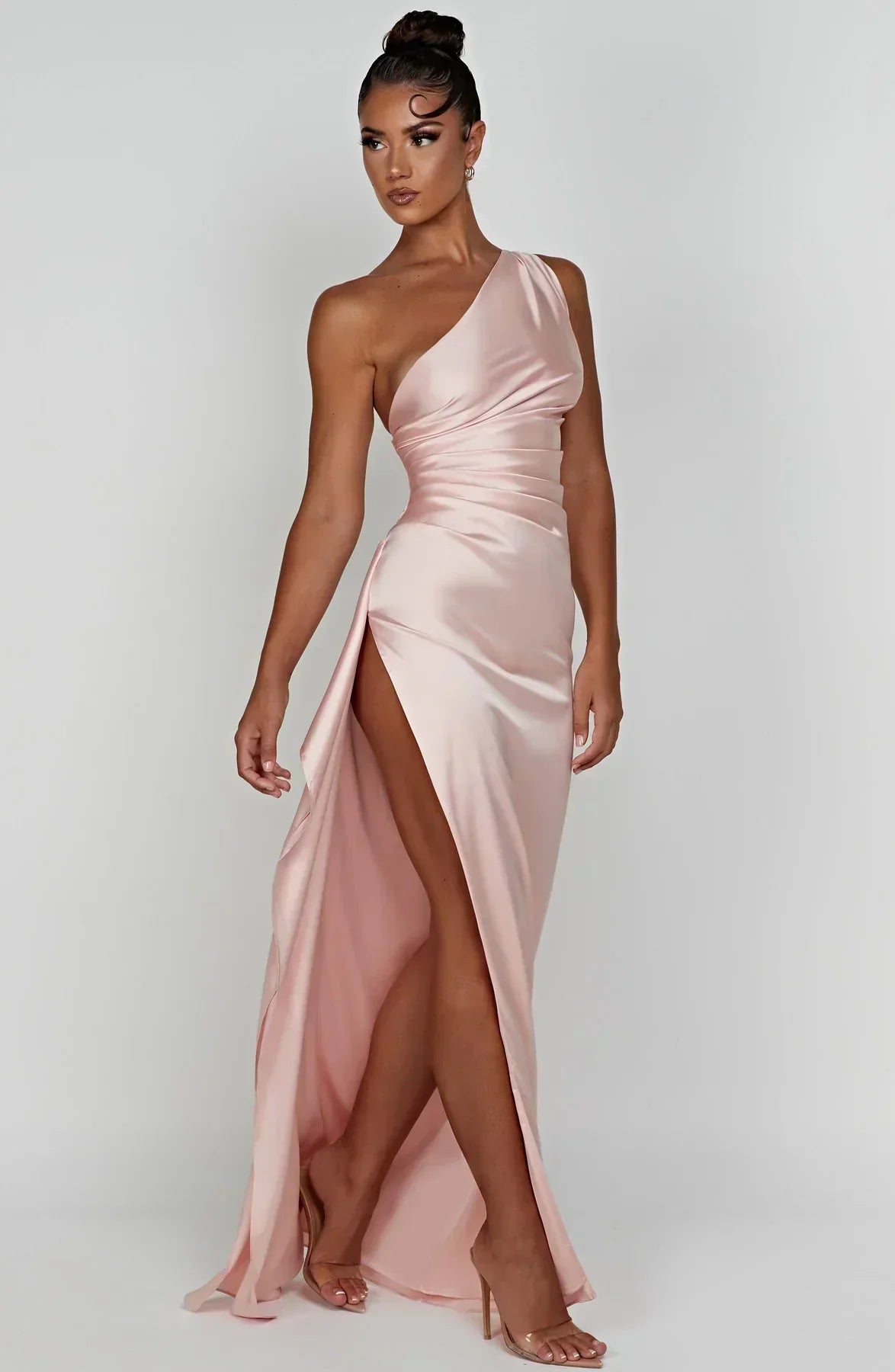 Women's One Shoulder Ruched Maxi Dress