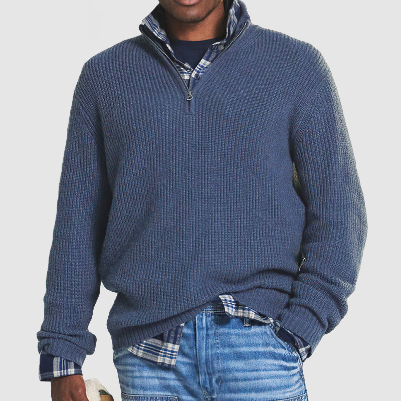 Men's Ribbed Quarter Zip Soft Knit Sweater Regular Fit