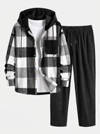 Men's Hooded Flannel Shirt and Corduroy Trouser Set Relaxed