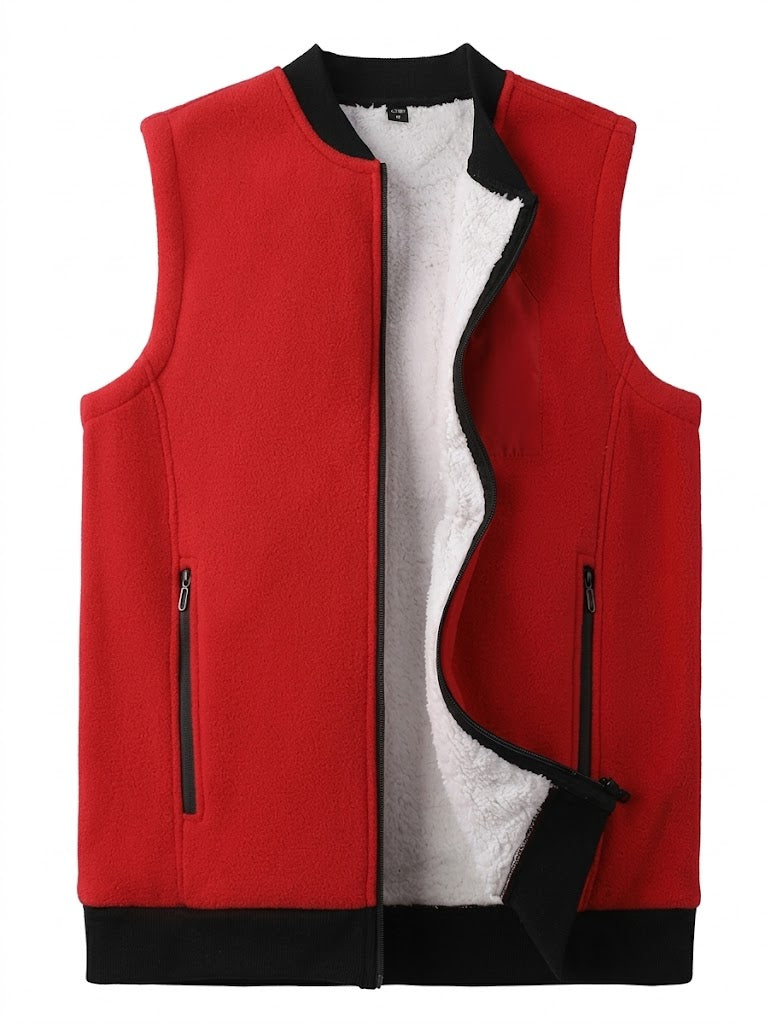 Men's Sleeveless Fleece-Lined Layering Vest With Ribbed Hem - Red