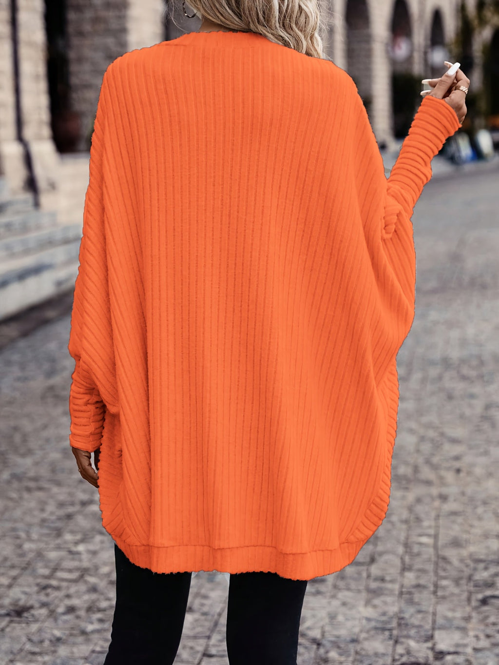 Women's Buttonless Ribbed Drape Cardigan