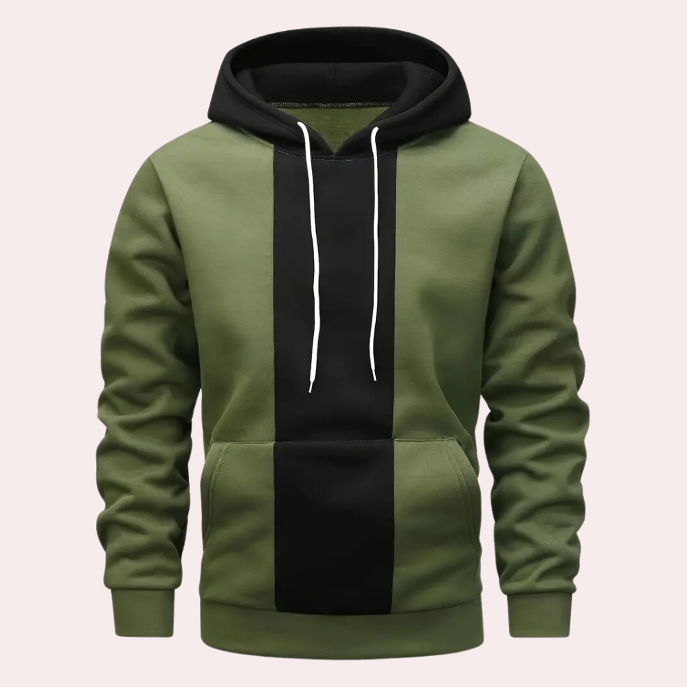 Men's Hoodie Contrast Panel Pullover Drawstring Hood Casual Streetwear