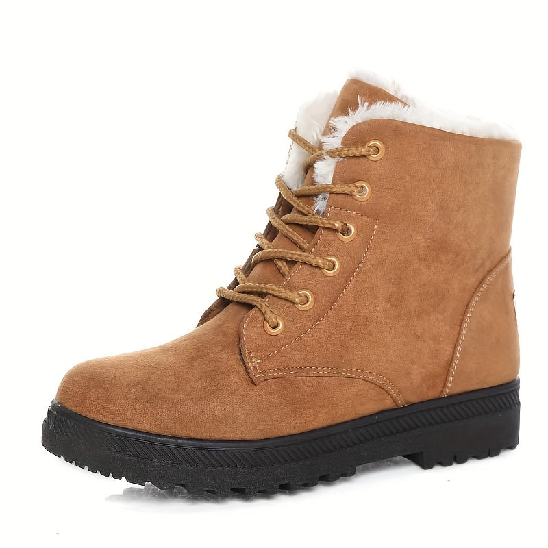 Women's Lightweight Everyday Winter Booties with Lace Front - Sepia