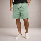 Men's Linen Shorts Drawstring Waist Printed Summer Fit