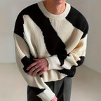Men's Luxury Knitted Jumper with Colour Block Wave Pattern