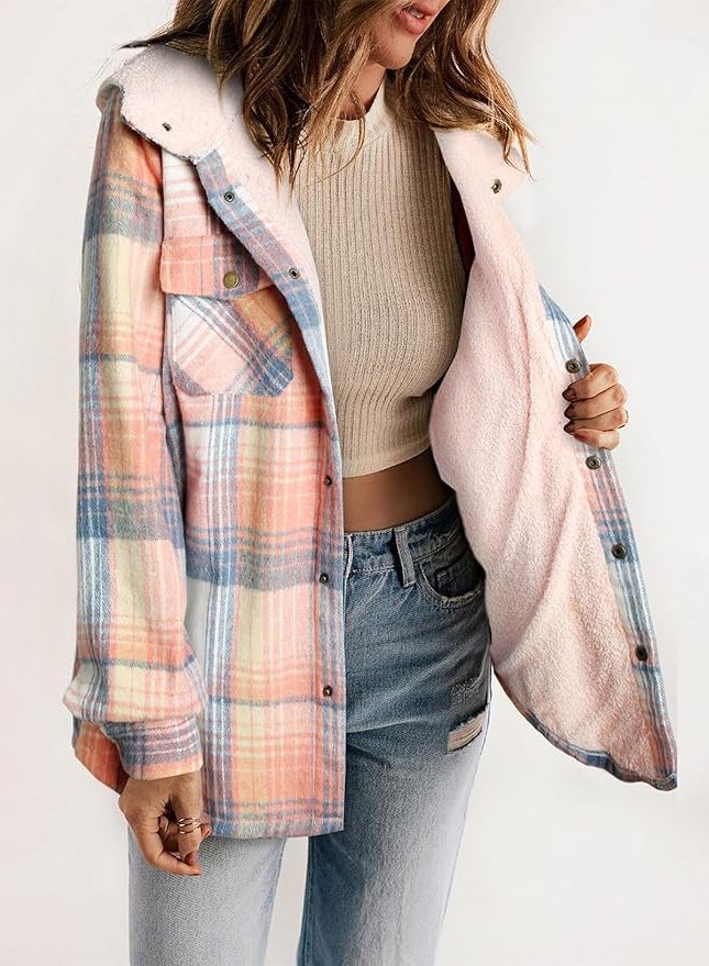 Women's Oversized Check Flannel Overshirt with Sherpa Collar