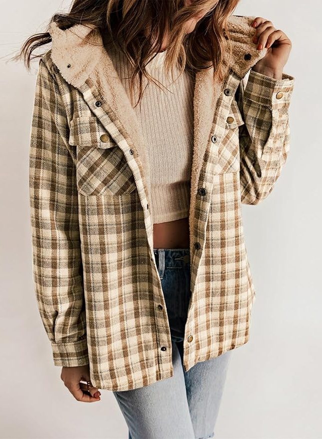 Women's Oversized Check Flannel Overshirt with Sherpa Collar