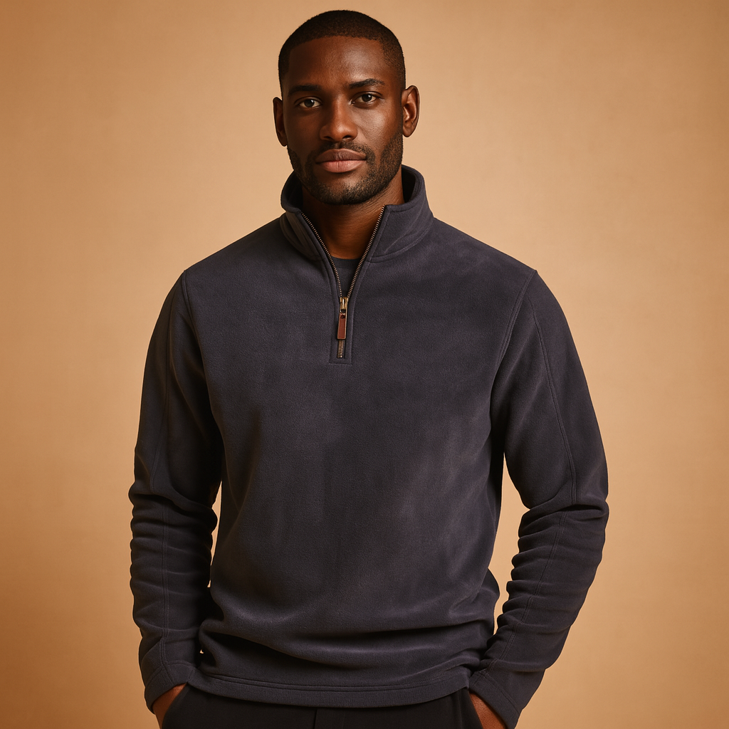 Men's Relaxed-Fit Fleece Half-Zip Top for Outdoor Layering - Dark Gray