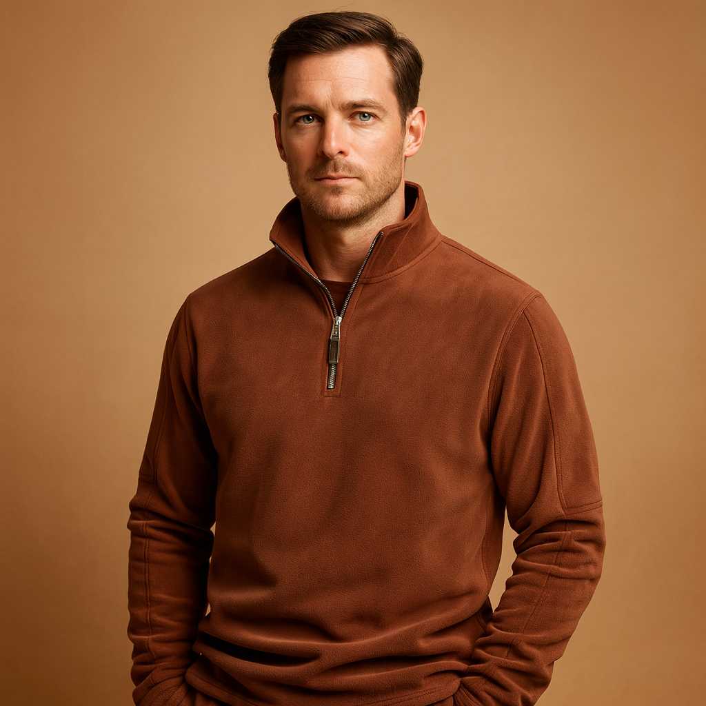 Men's Relaxed-Fit Fleece Half-Zip Top for Outdoor Layering - Brown