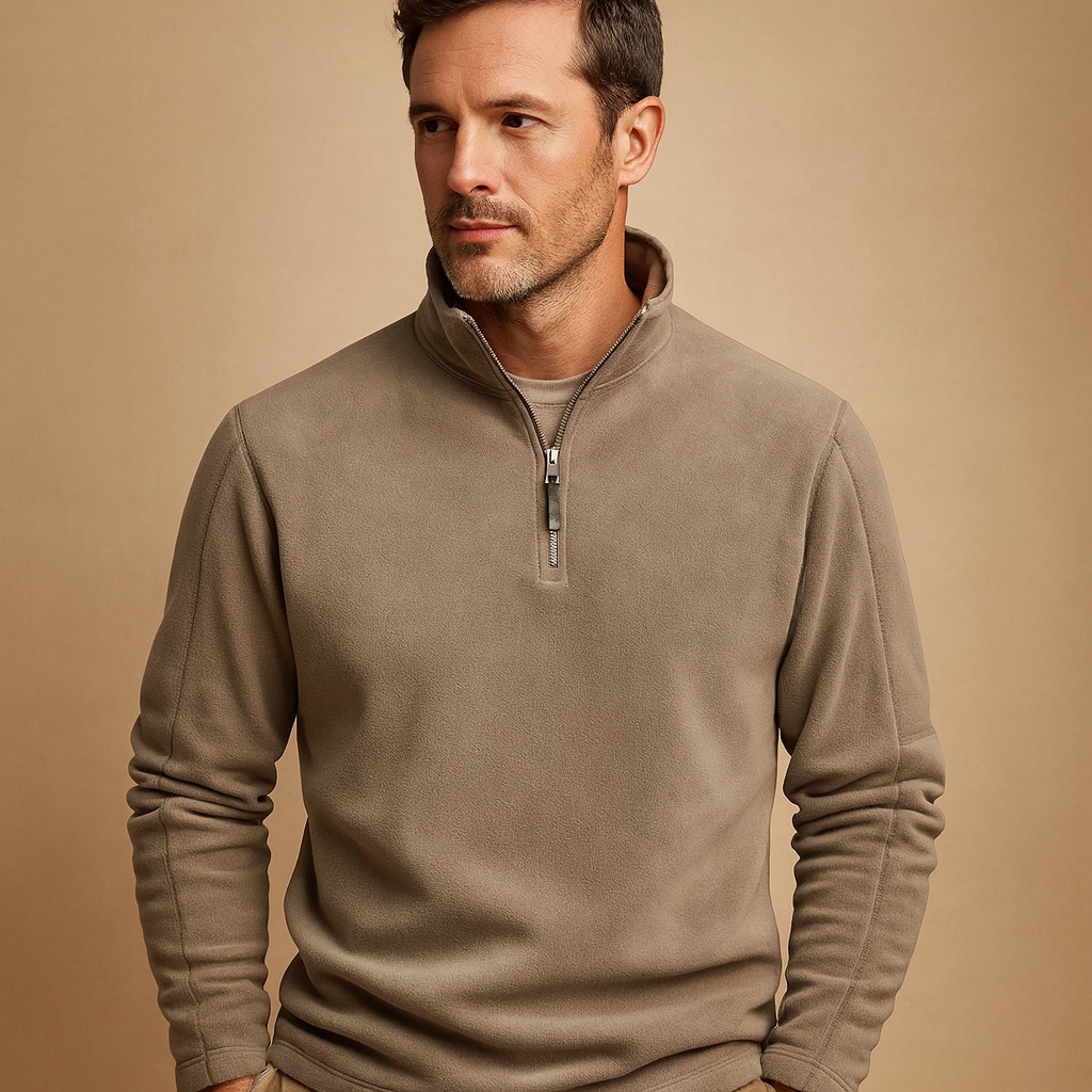 Men's Relaxed-Fit Fleece Half-Zip Top for Outdoor Layering - Taupe