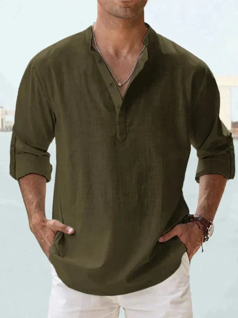 Men's Relaxed Fit Long Sleeve Resort Collar Summer Shirt