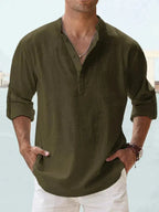 Men's Relaxed Fit Long Sleeve Resort Collar Summer Shirt