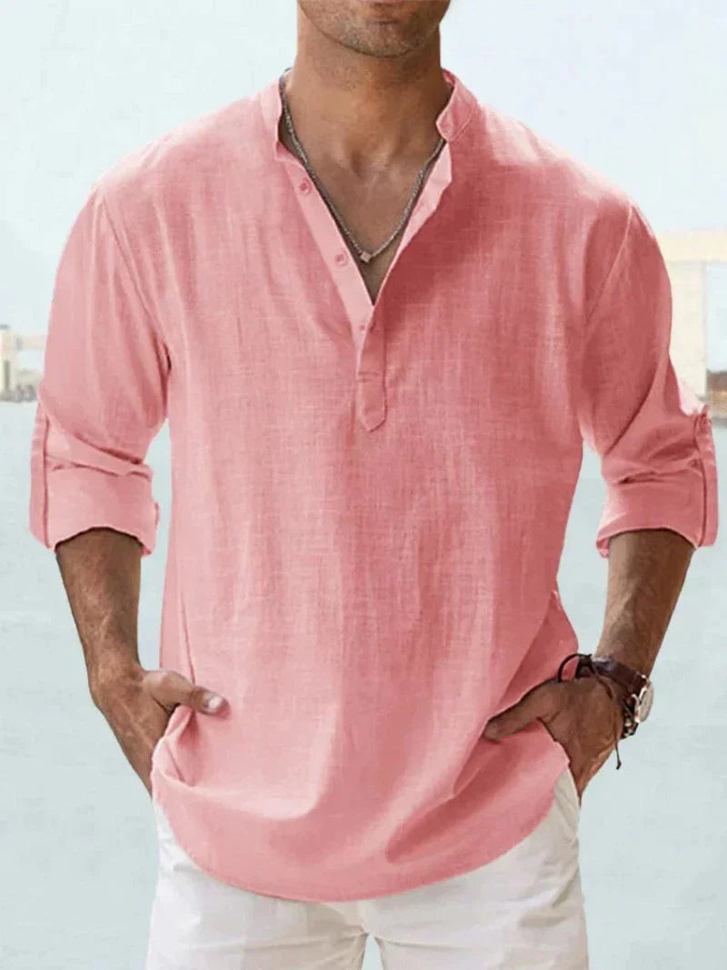 Men's Relaxed Fit Long Sleeve Resort Collar Summer Shirt