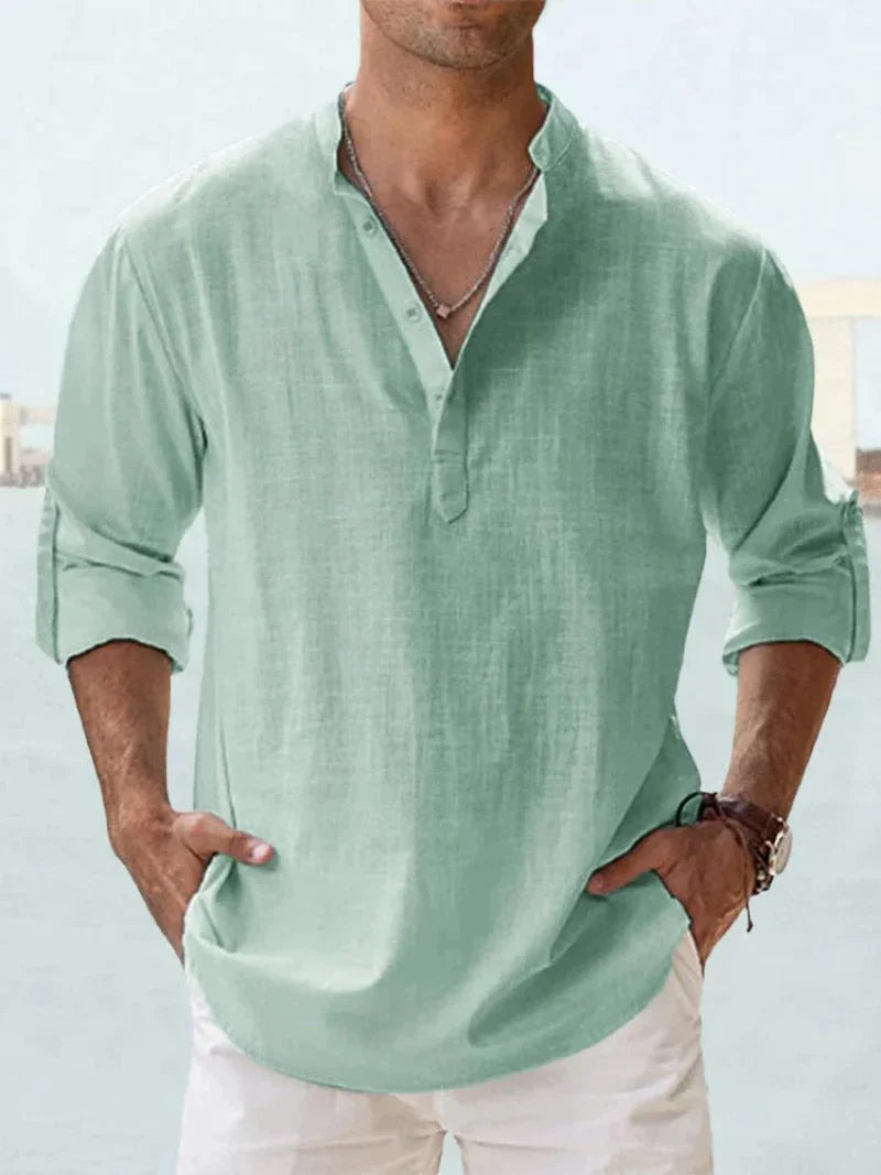 Men's Relaxed Fit Long Sleeve Resort Collar Summer Shirt
