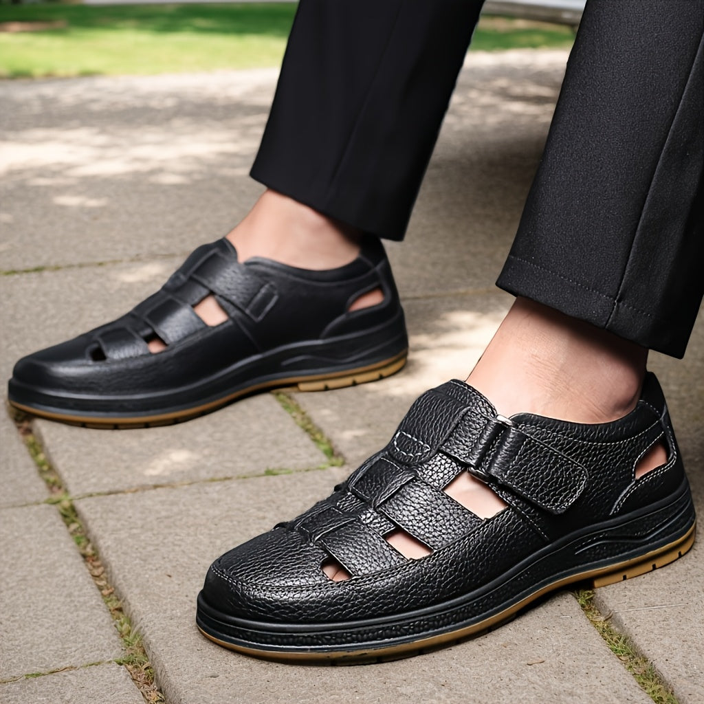Men's Leather Summer Sandals Closed Toe Breathable Comfort Shoes