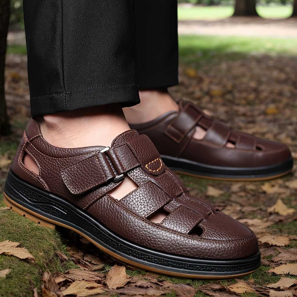 Men's Leather Summer Sandals Closed Toe Breathable Comfort Shoes
