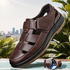 Men's Leather Summer Sandals Closed Toe Breathable Comfort Shoes