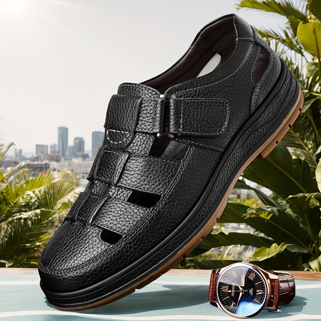 Men's Leather Summer Sandals Closed Toe Breathable Comfort Shoes