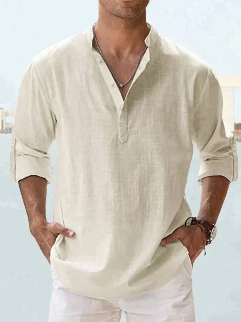 Men's Relaxed Fit Long Sleeve Resort Collar Summer Shirt