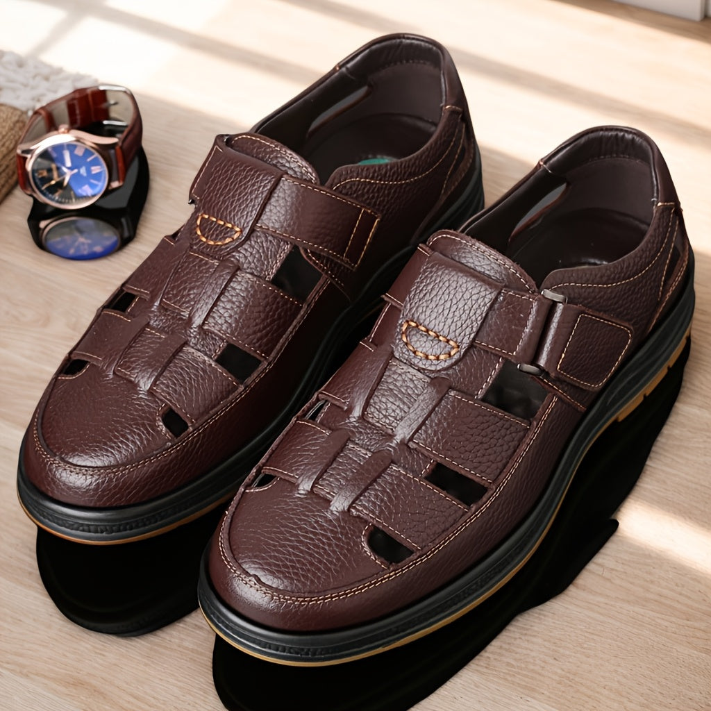 Men's Leather Summer Sandals Closed Toe Breathable Comfort Shoes