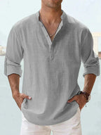 Men's Relaxed Fit Long Sleeve Resort Collar Summer Shirt