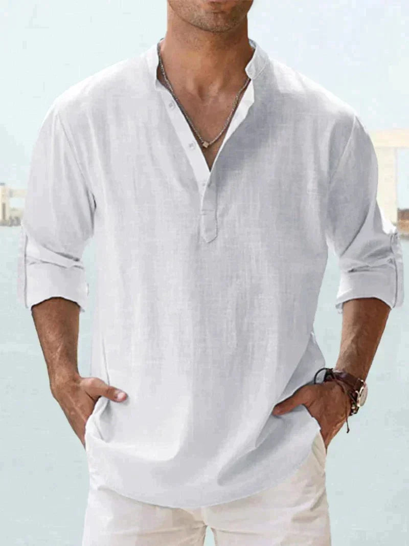 Men's Relaxed Fit Long Sleeve Resort Collar Summer Shirt