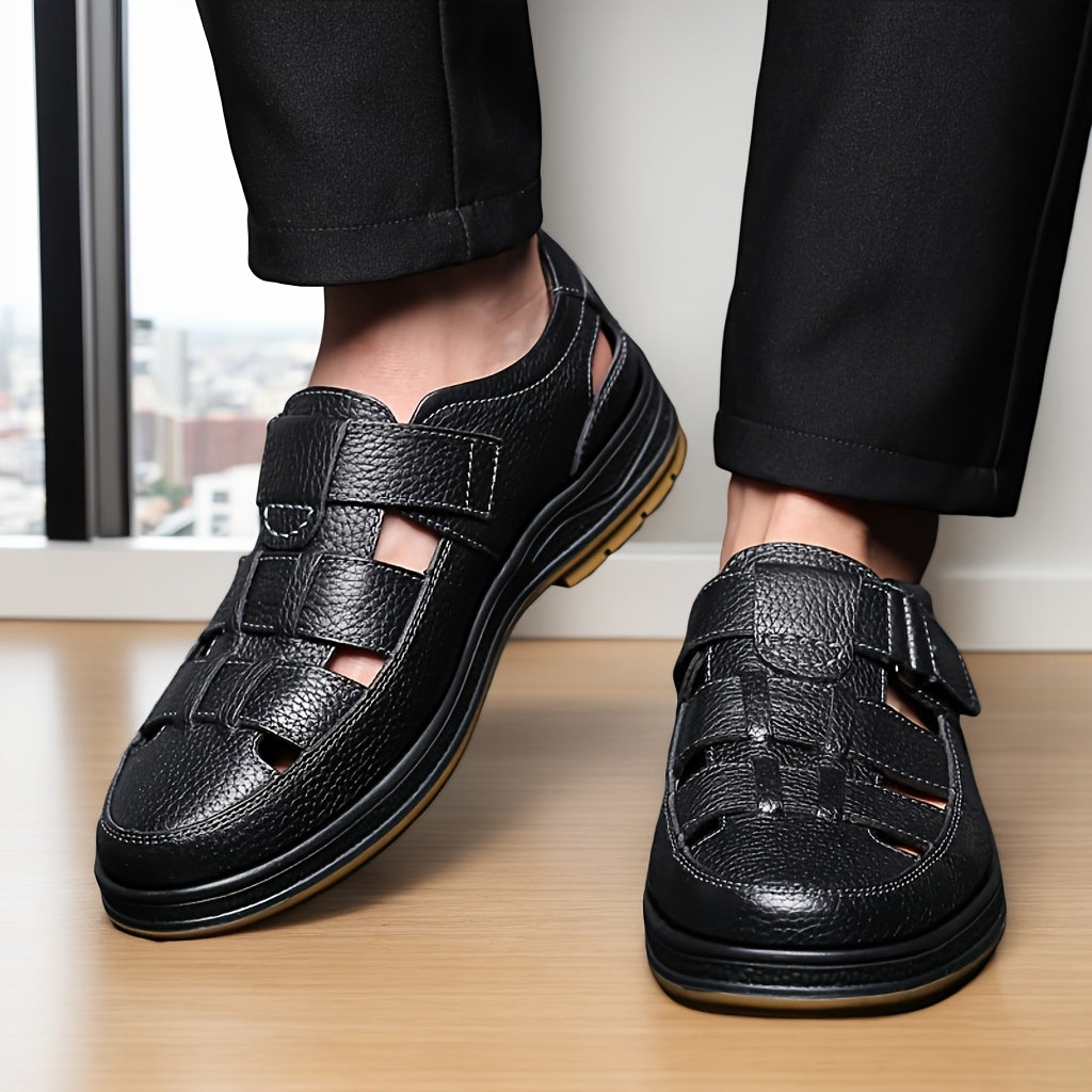 Men's Leather Summer Sandals Closed Toe Breathable Comfort Shoes