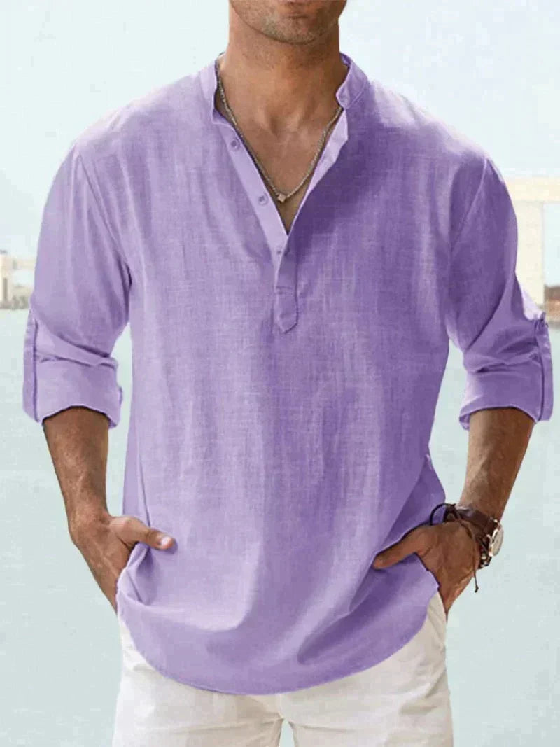Men's Relaxed Fit Long Sleeve Resort Collar Summer Shirt