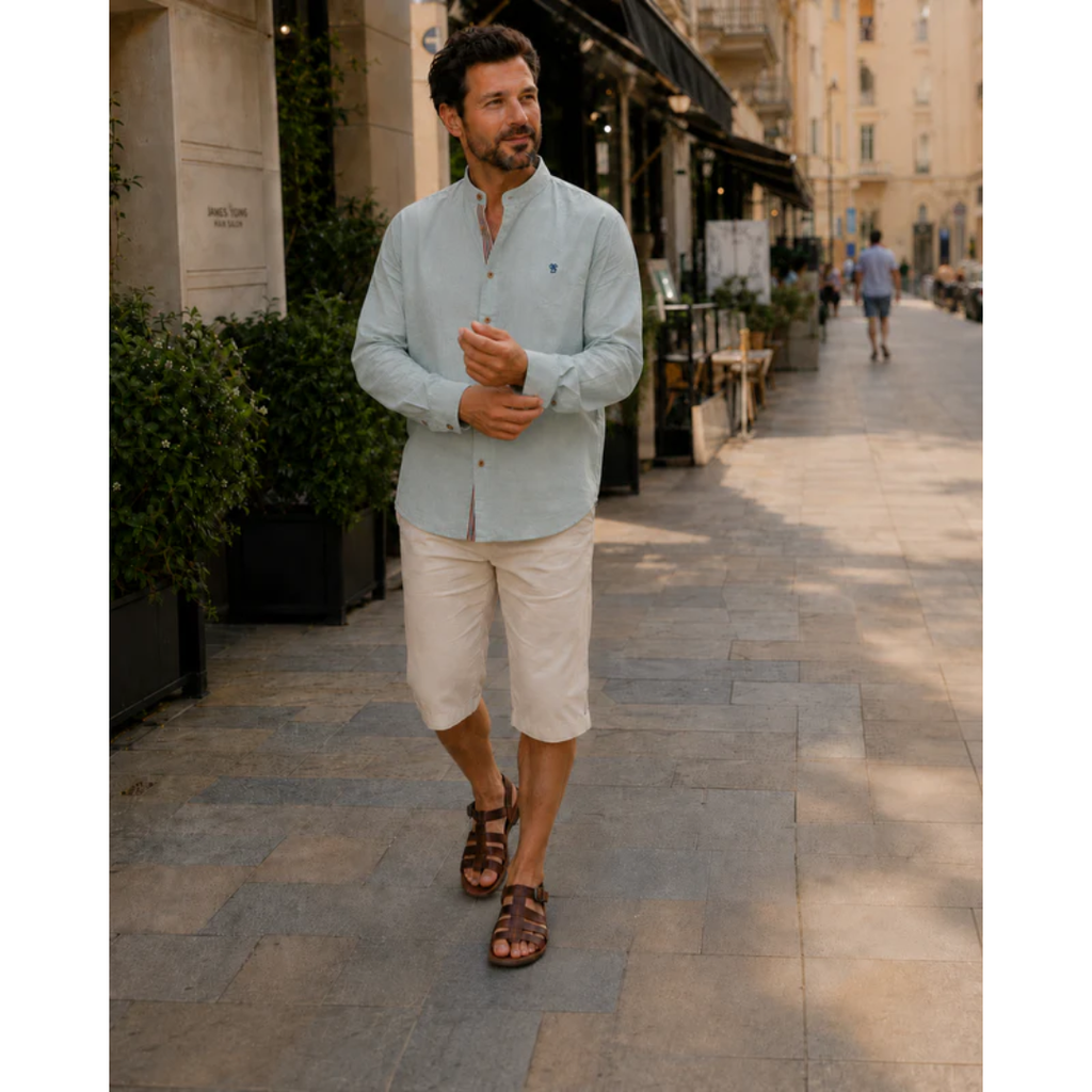 Men's Stand Collar Long Sleeve Shirt Smart Casual Button