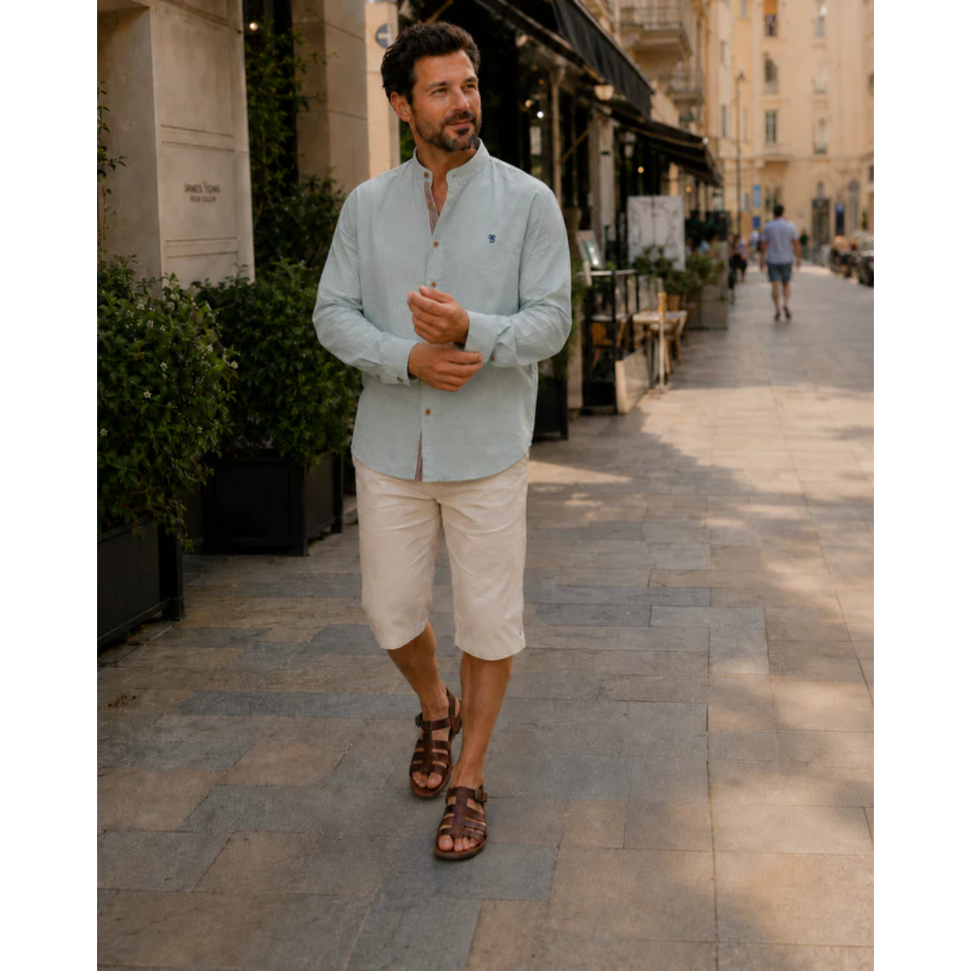 Men's Stand Collar Long Sleeve Shirt Smart Casual Button