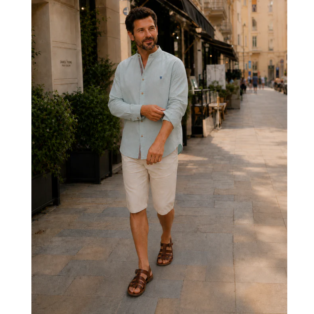 Men's Stand Collar Long Sleeve Shirt Smart Casual Button