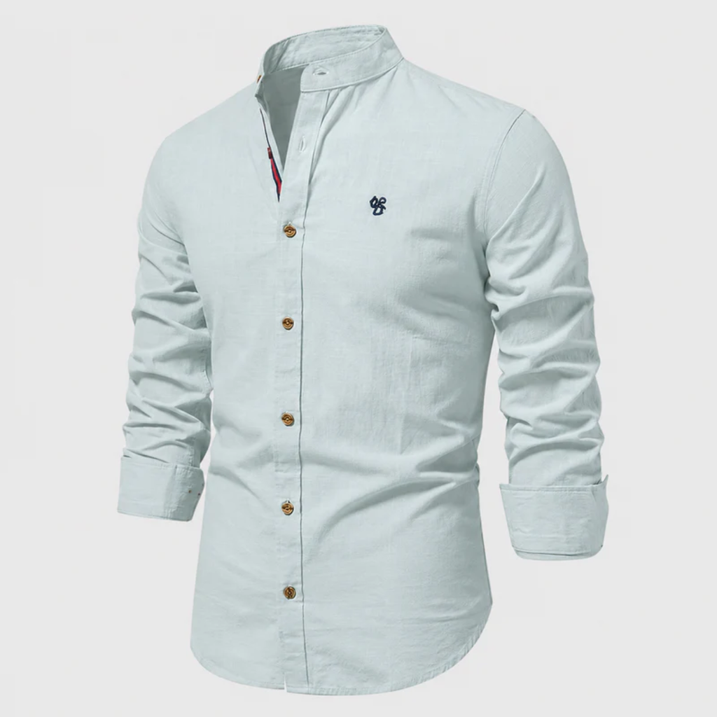 Men's Stand Collar Long Sleeve Shirt Smart Casual Button