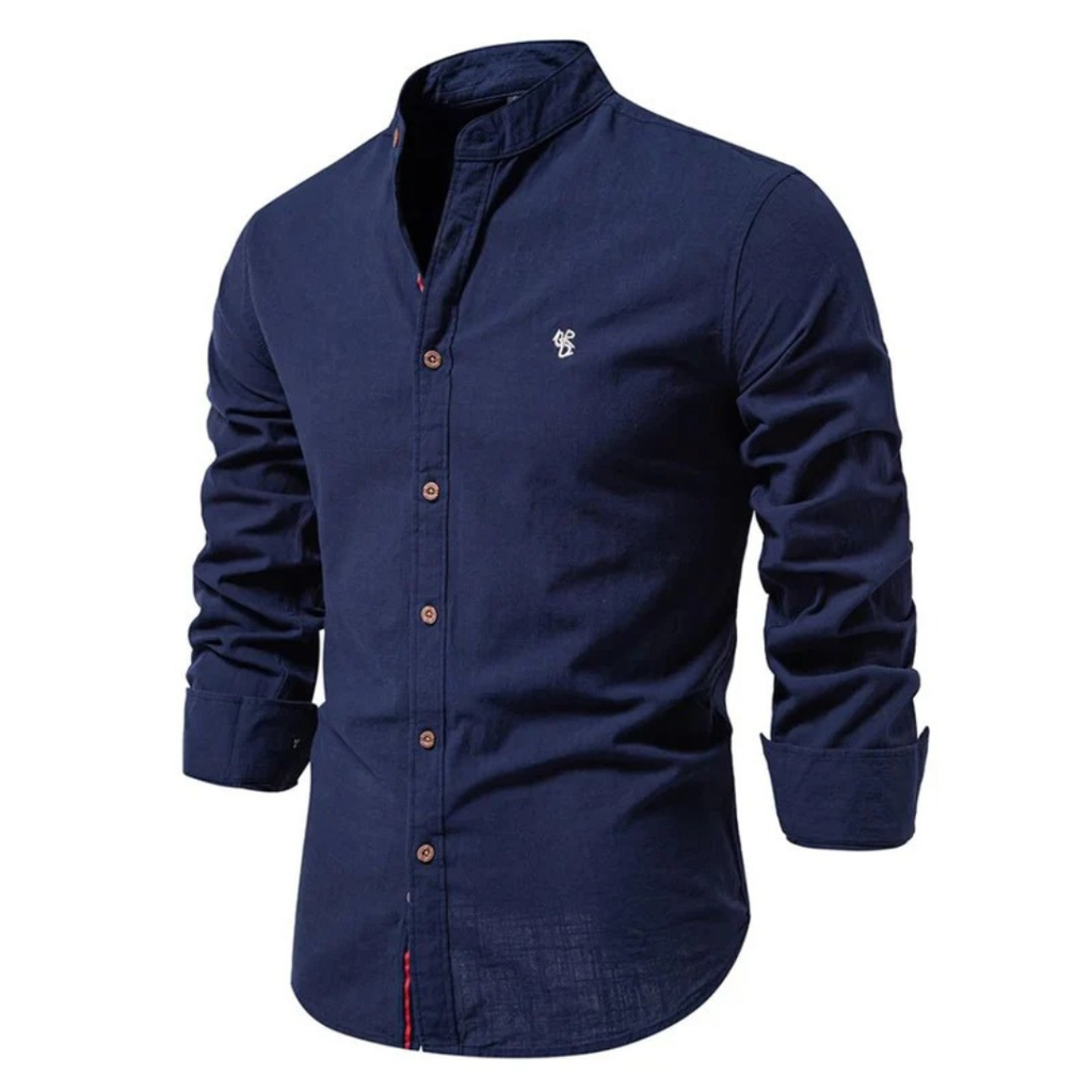 Men's Stand Collar Long Sleeve Shirt Smart Casual Button