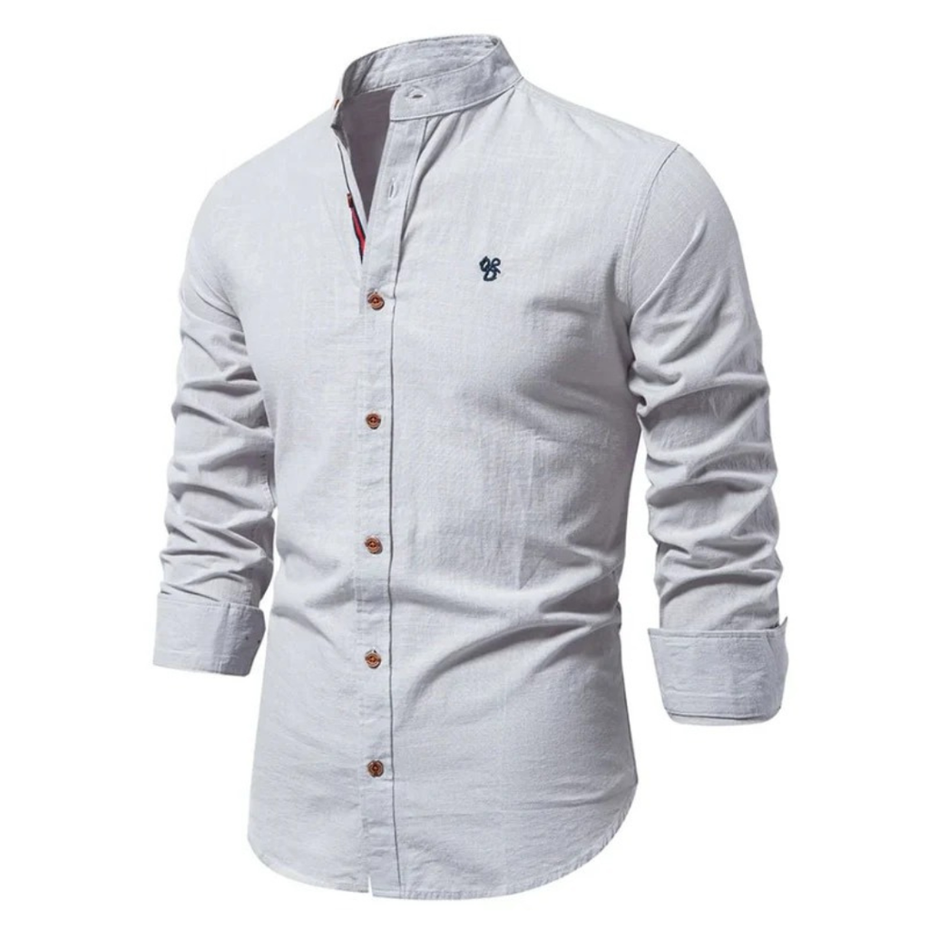 Men's Stand Collar Long Sleeve Shirt Smart Casual Button