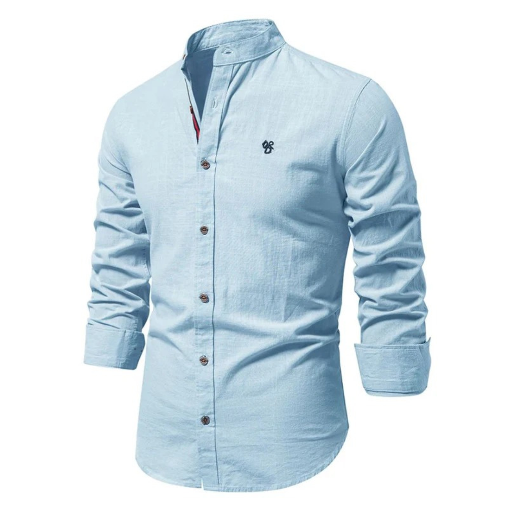 Men's Stand Collar Long Sleeve Shirt Smart Casual Button